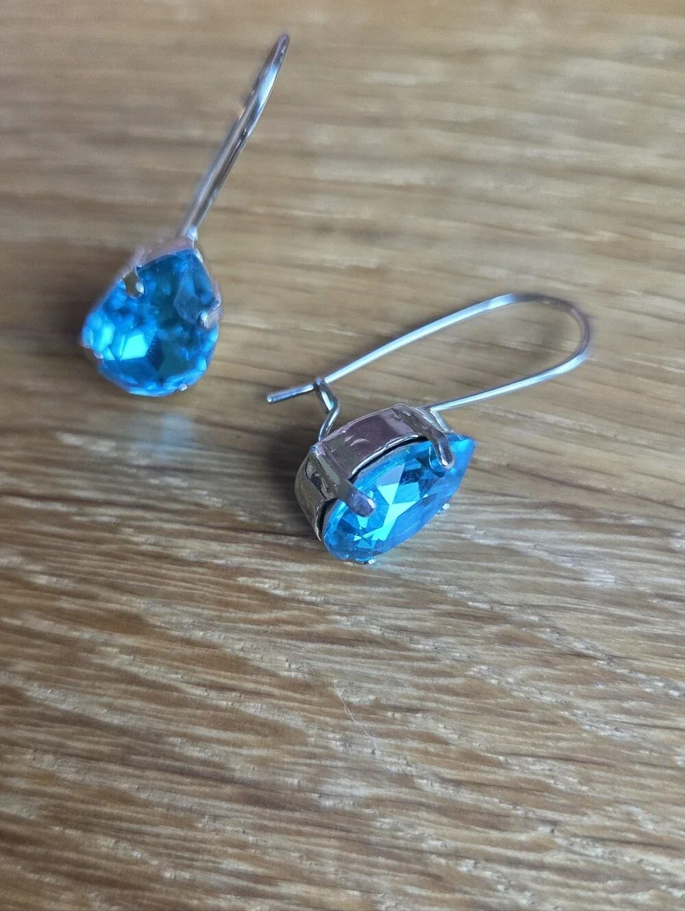 Pear Shape Blue Crystal Drop  Silver Earrings | Handmade